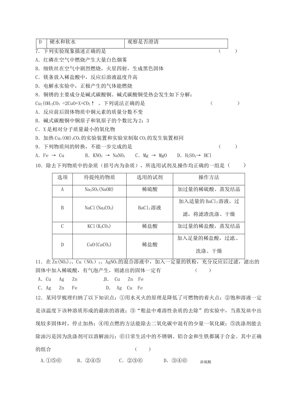 九年级化学下学期适应性试卷试卷_第2页