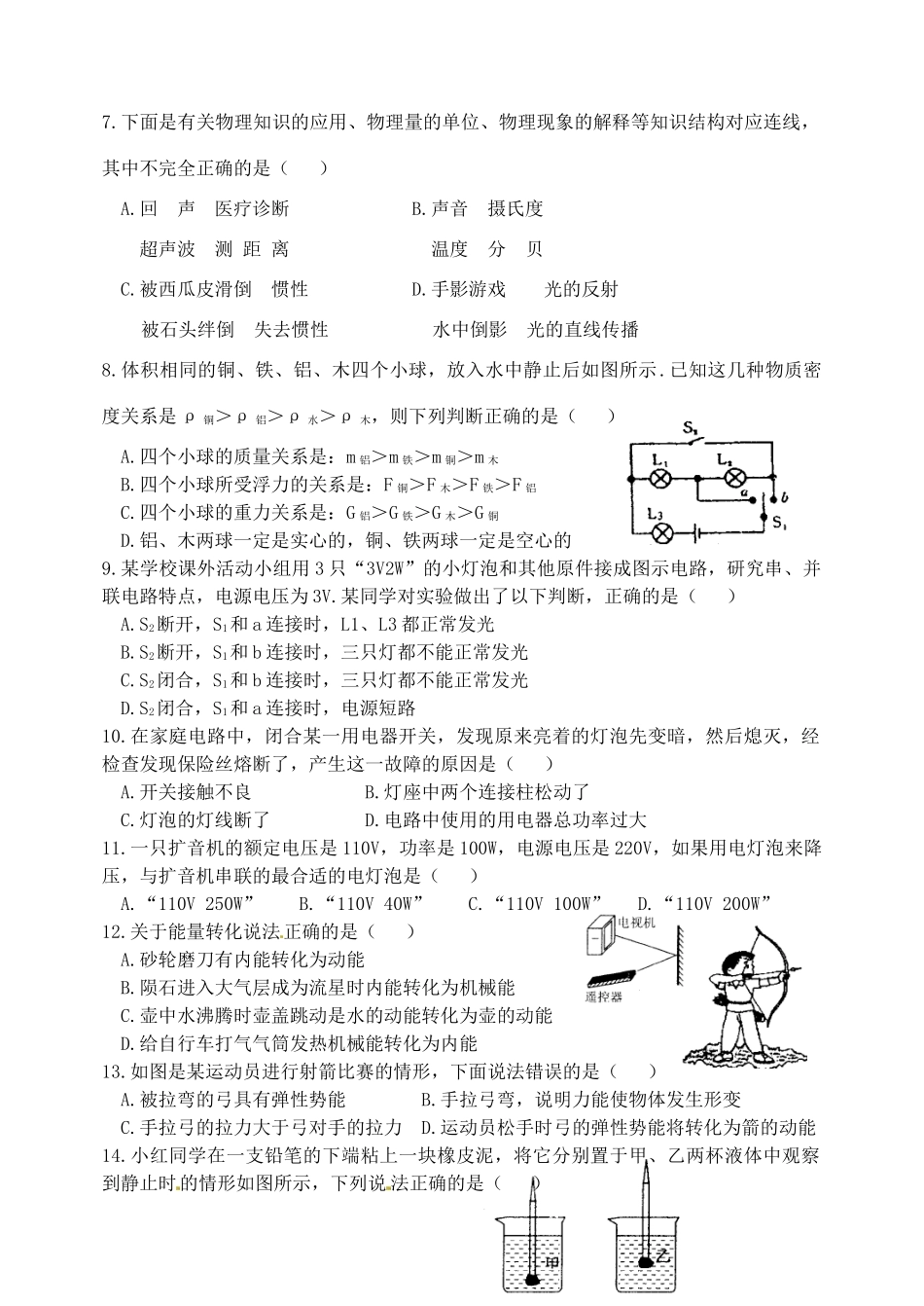 中考物理冲刺卷二十二 新人教版试卷_第2页