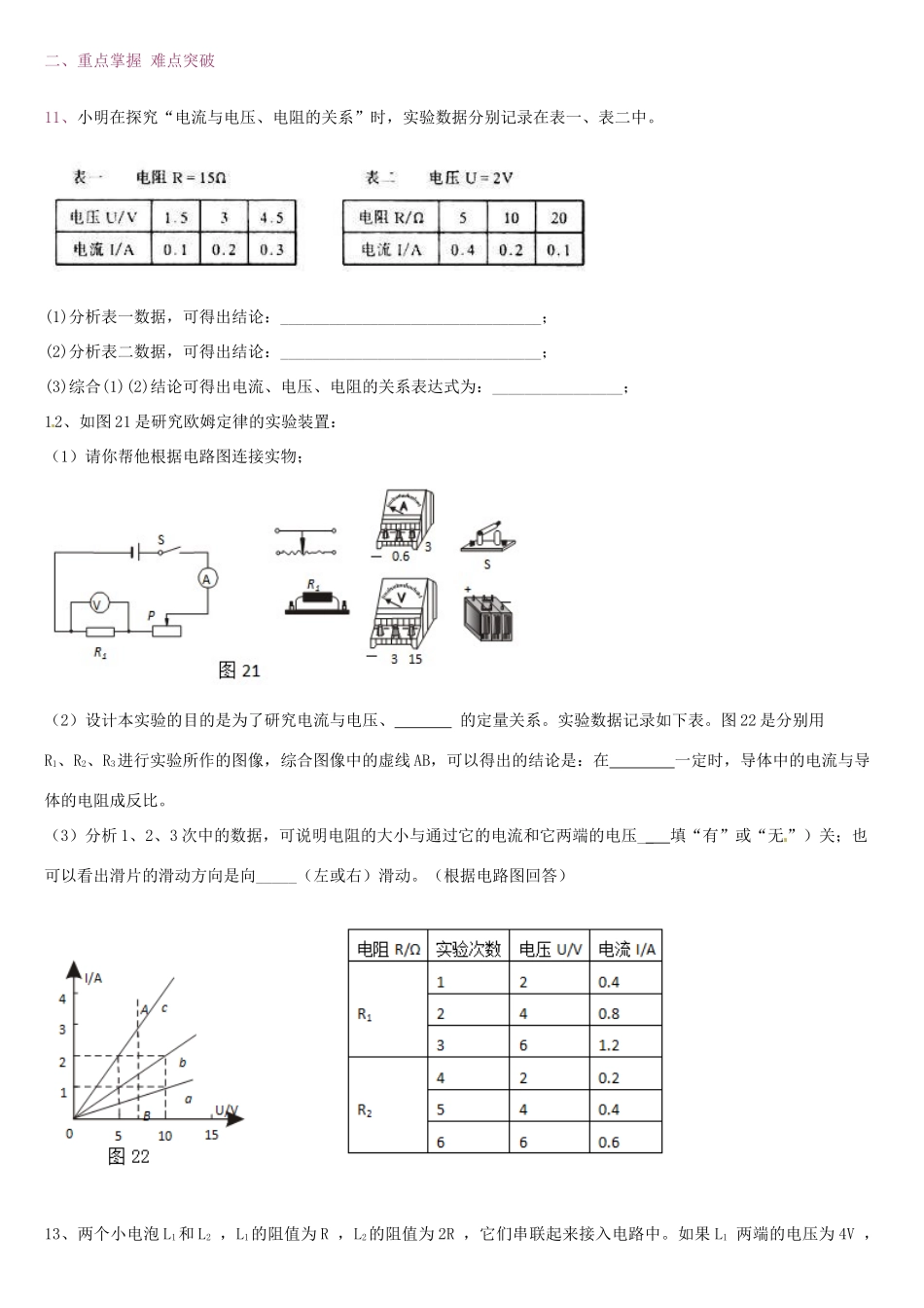 初中物理(欧姆定律)复习题(无答案) 新人教版 试题_第2页