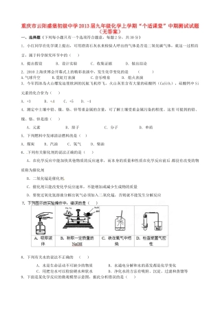 九年级化学上学期 个适课堂 中期测试试卷试卷