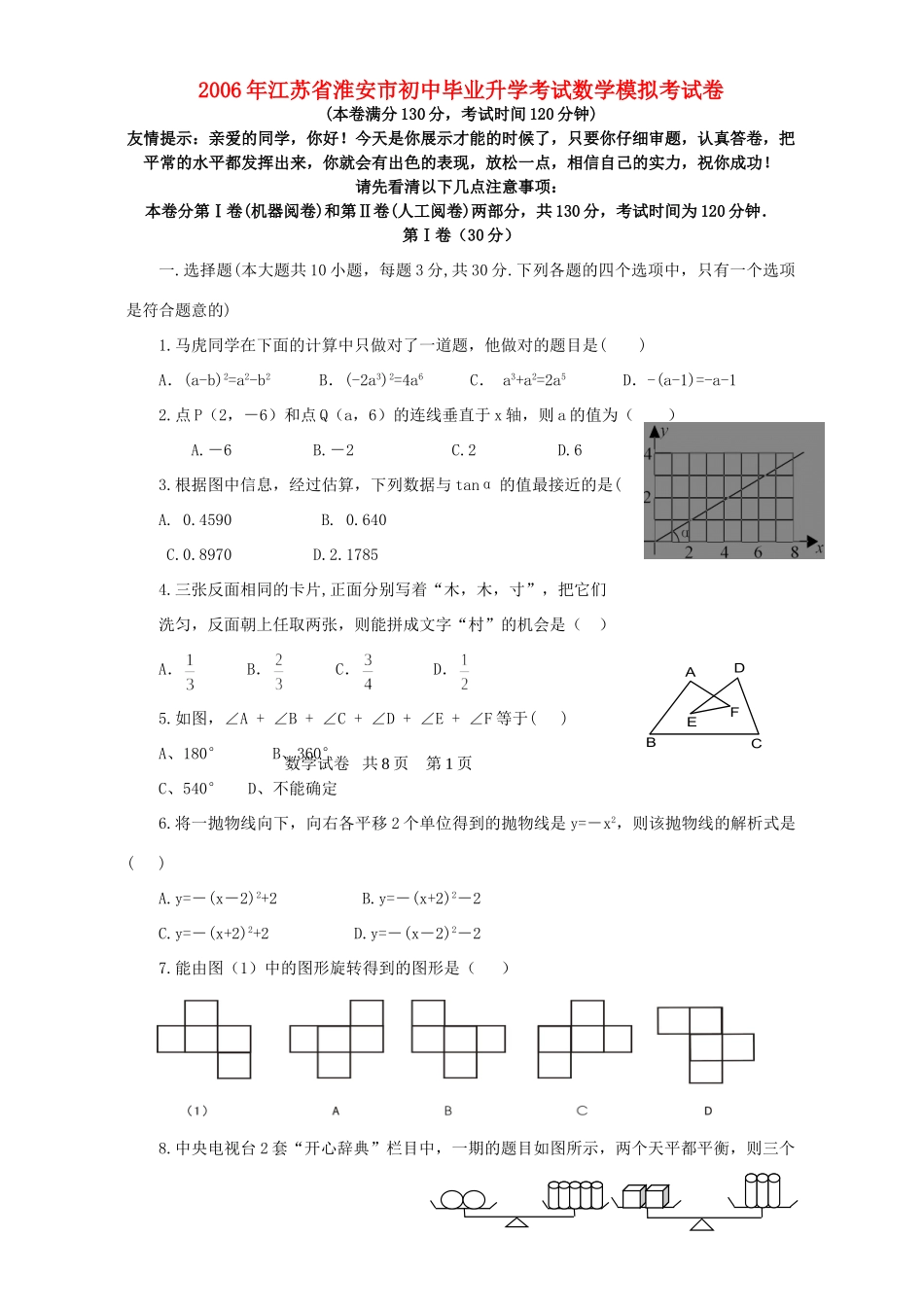 初中毕业升学考试数学模拟考试卷 新课标 试题_第1页