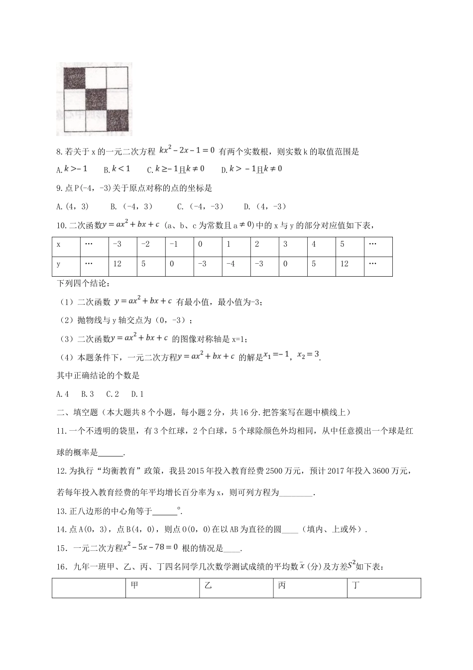 九年级数学上学期期末测评试卷 新人教版试卷_第2页