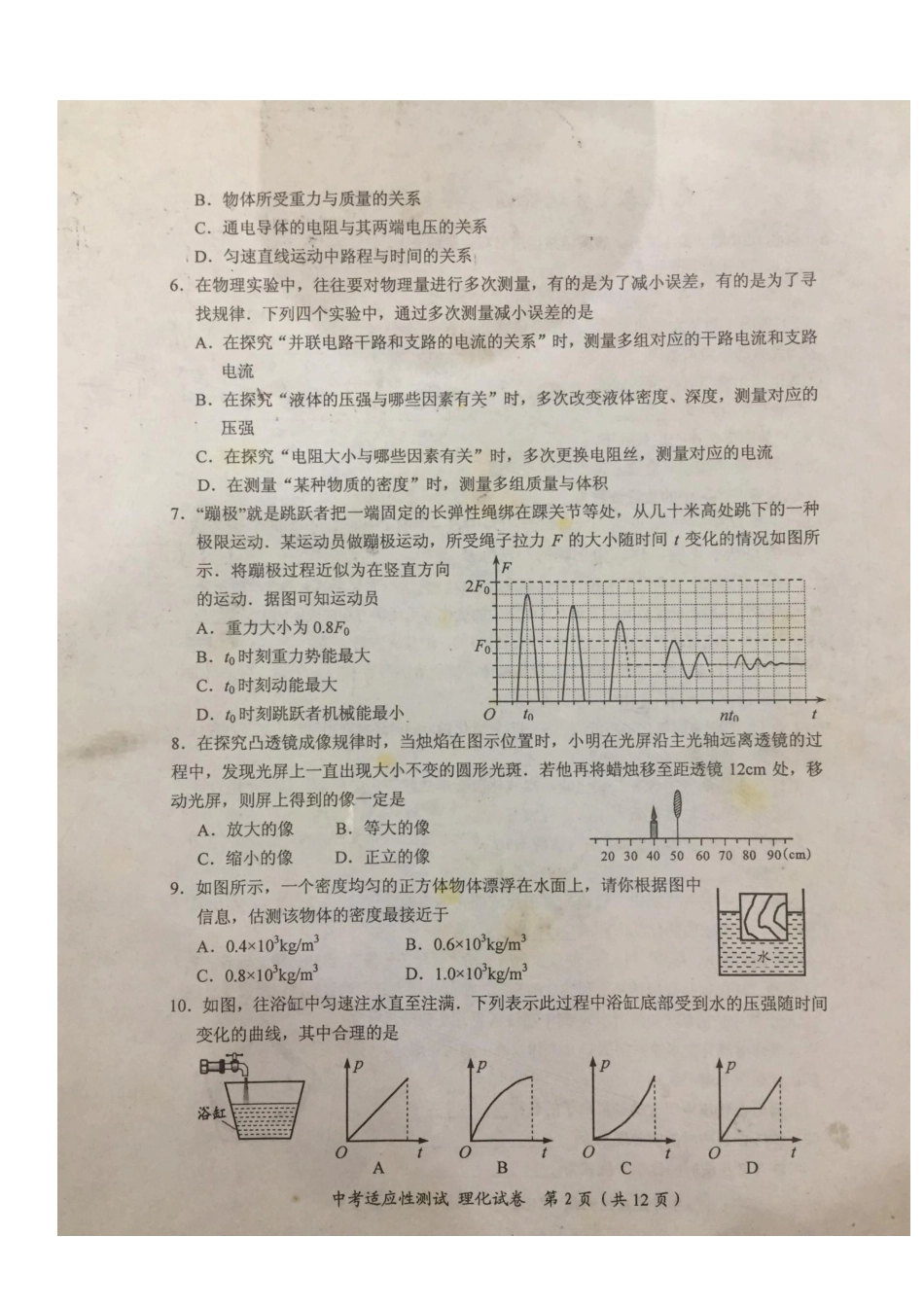 中考物理化学第一次适应性测试卷(pdf)试卷_第2页