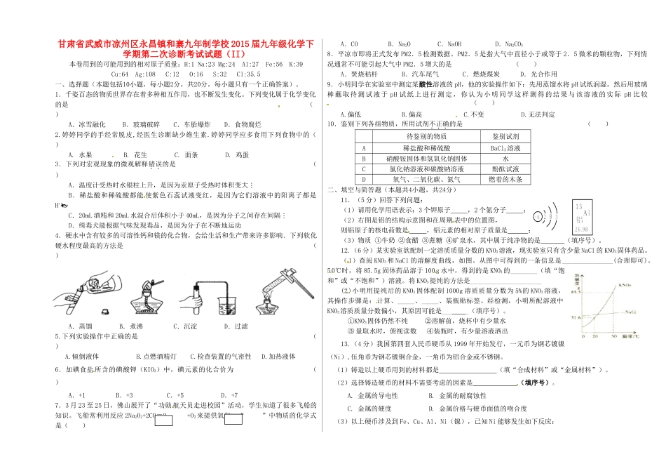 九年级化学下学期第二次诊断考试试卷(II)试卷_第1页