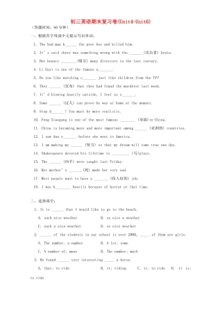 初三英语期末复习卷Unit4-Unit6译林版 试题