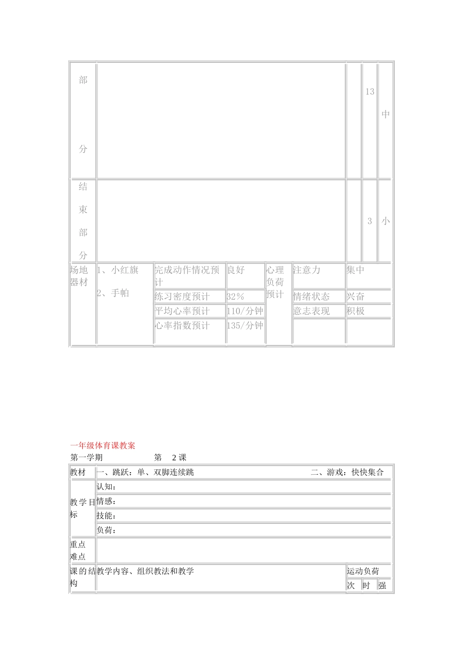 一年级体育课教案全集_第2页