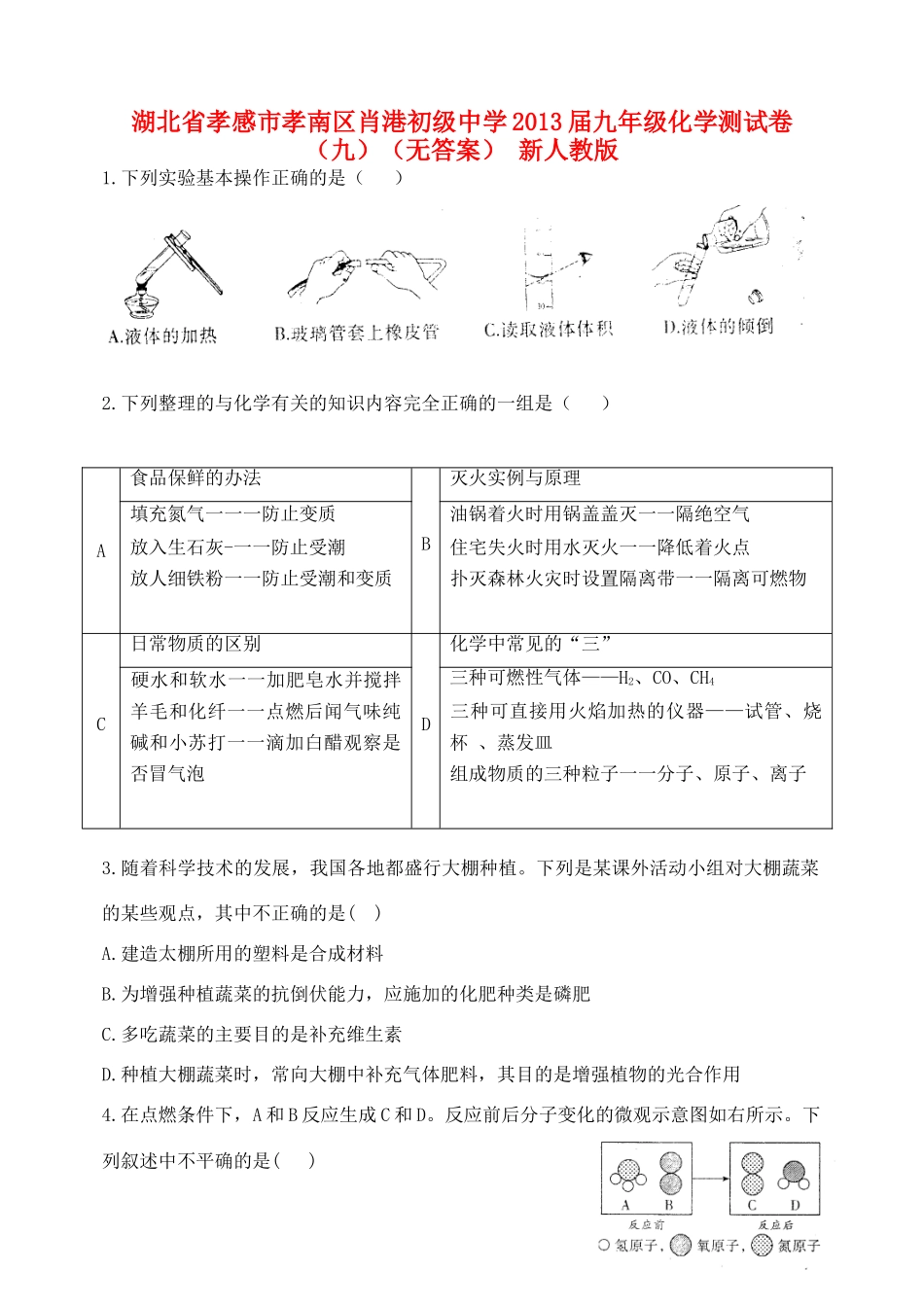 九年级化学测试卷(九) 新人教版试卷_第1页