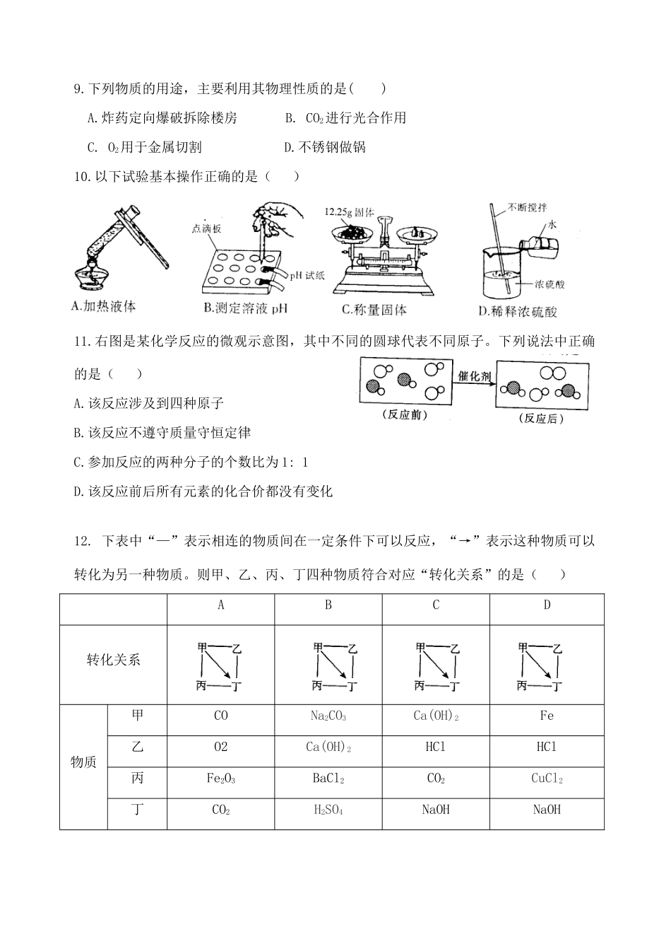 九年级化学测试卷(九) 新人教版试卷_第3页