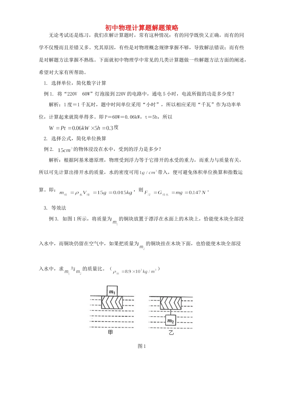 初中物理计算题解题策略 学法指导 不分版本 试题_第1页