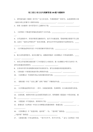 初三语文 诗文名句理解背诵100题 专题辅导 试题