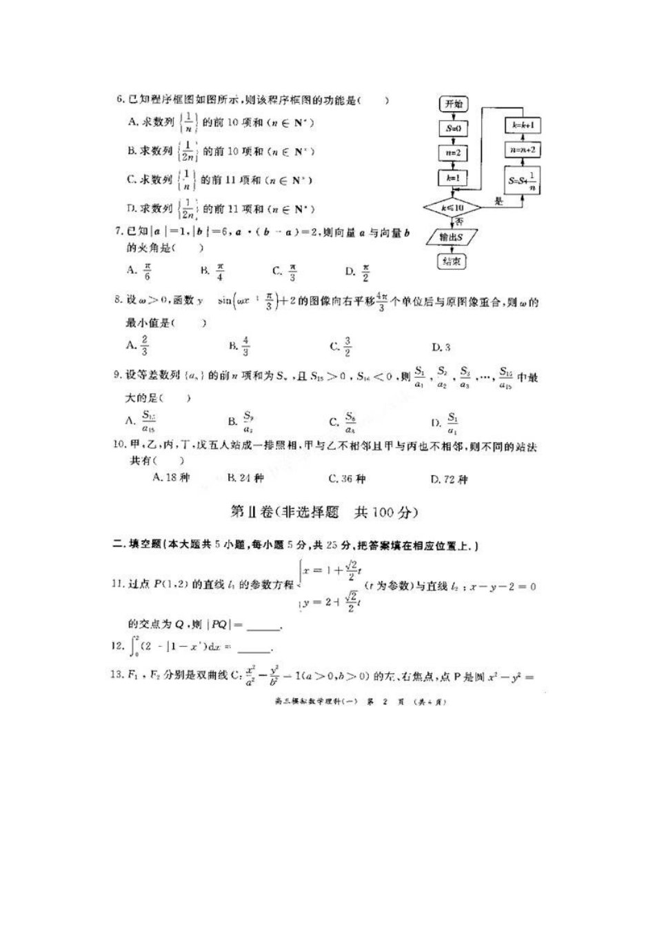 安徽省名校高三数学第一次模拟考试理试卷_第2页