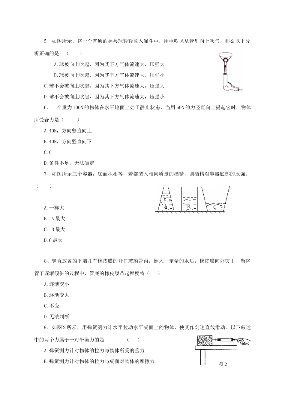 山东省临沂市临沭县 八年级物理下学期期中试卷_第2页