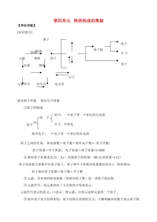 九年级化学 第四单元 物质构成的奥秘复习资料 人教新课标版试卷