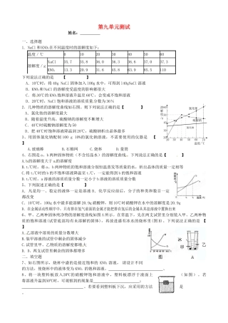 九年级化学下册 第九单元(溶液)单元测试卷 新人教版试卷