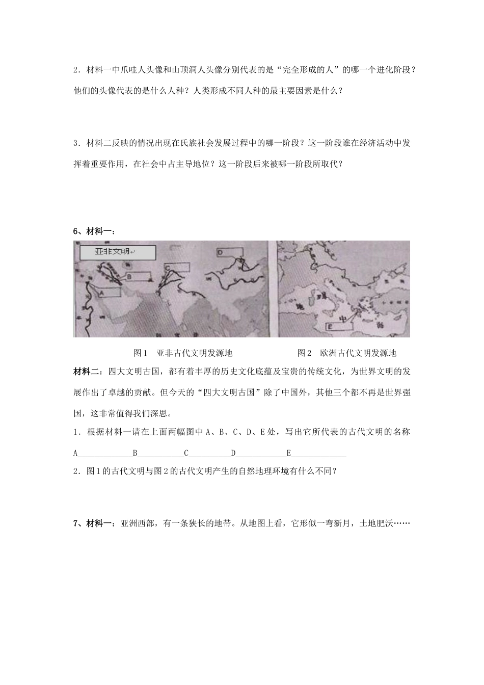 九年级历史上册 第一单元(人类文明的开端)试卷人教新课标版试卷_第2页