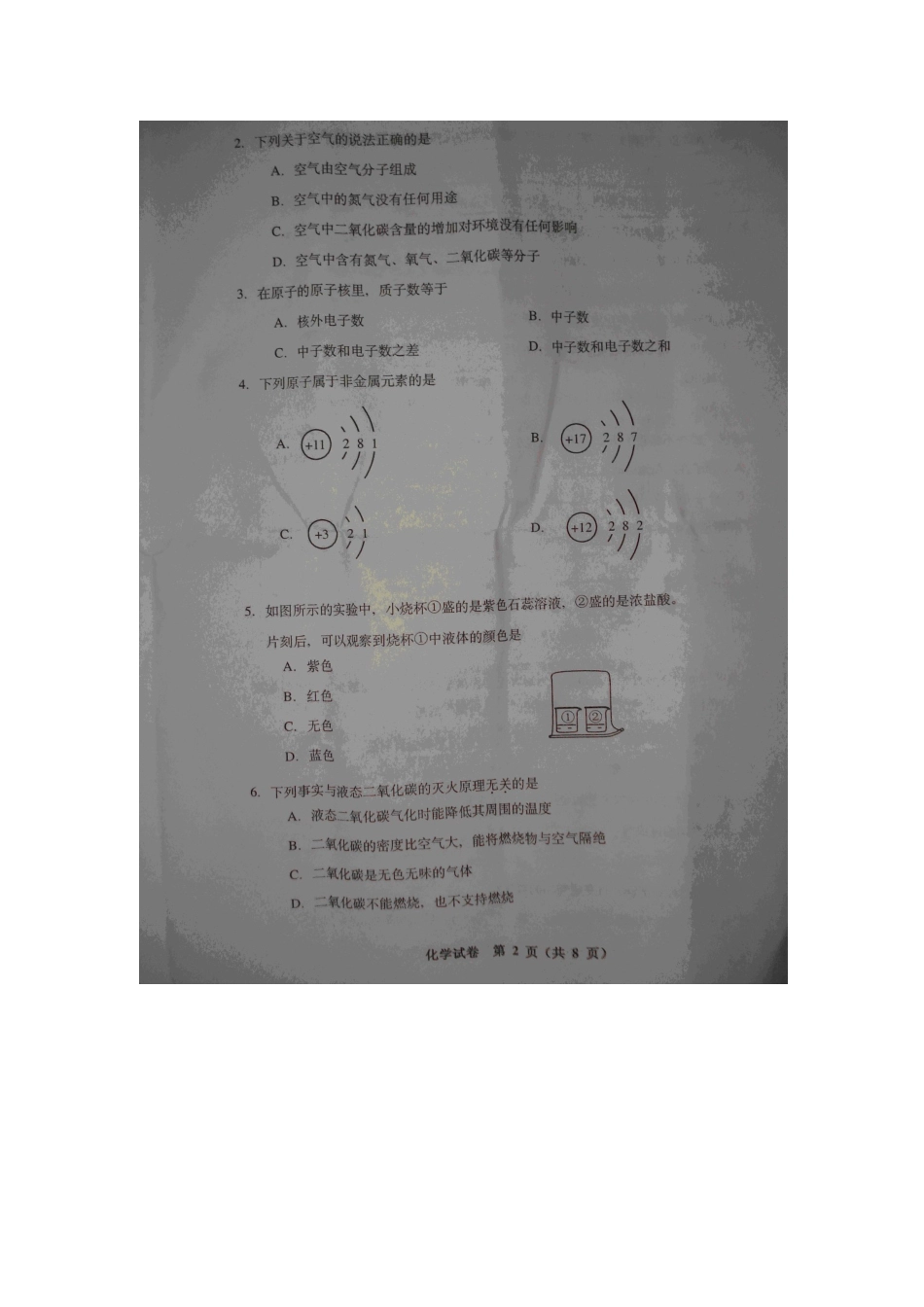 初中毕业生学业考试化学试卷 试题_第2页