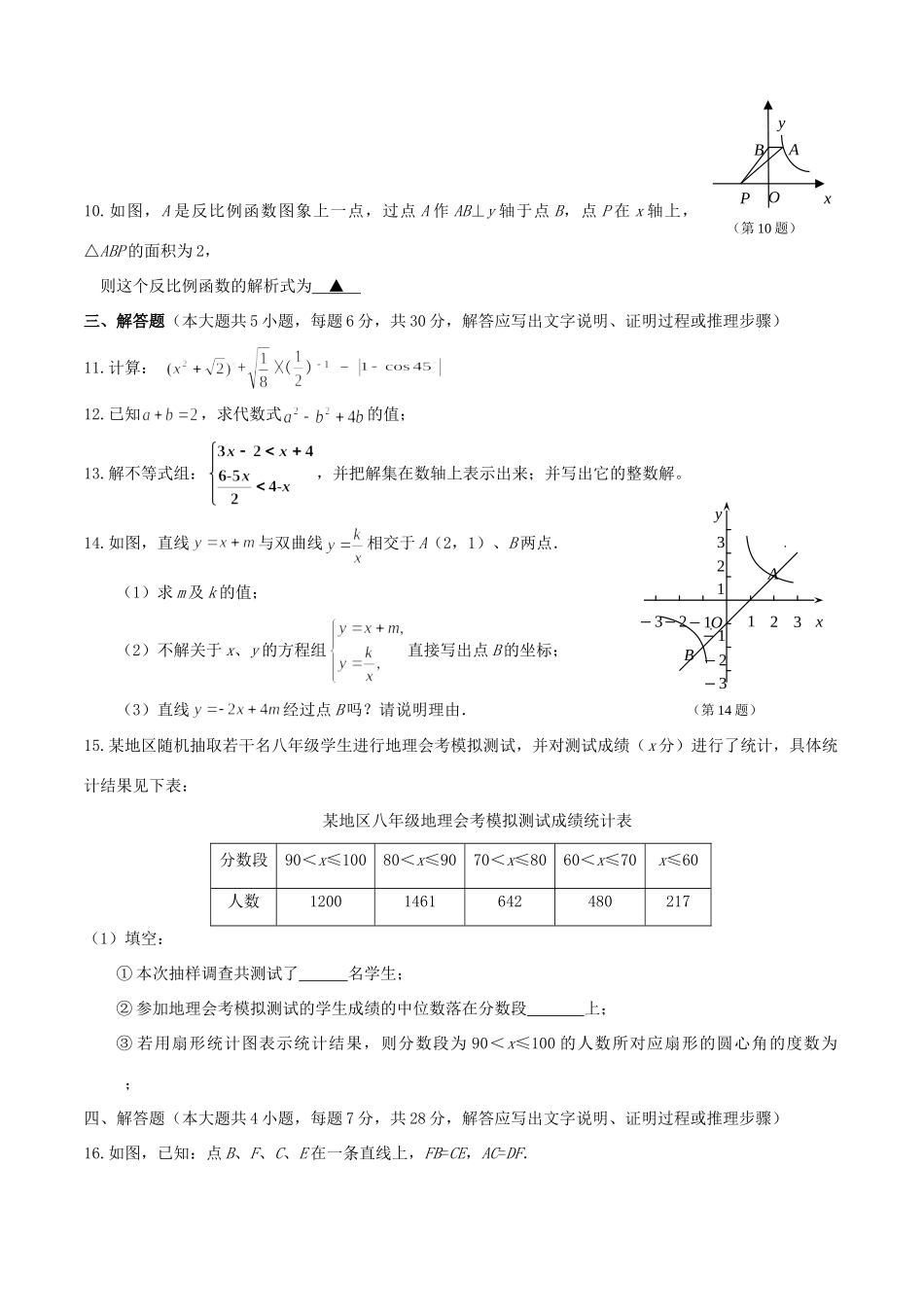 九年级数学下第二次月考试卷人教新课标版试卷_第2页