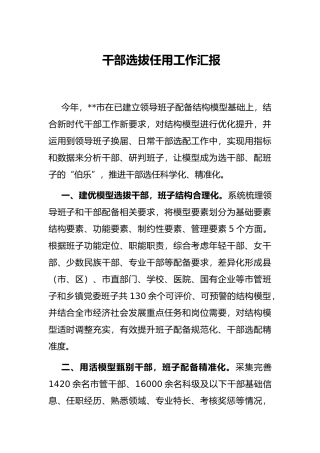 干部选拔任用工作汇报