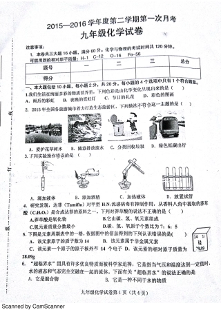 九年级化学下学期第一次月考试卷(pdf) 新人教版试卷
