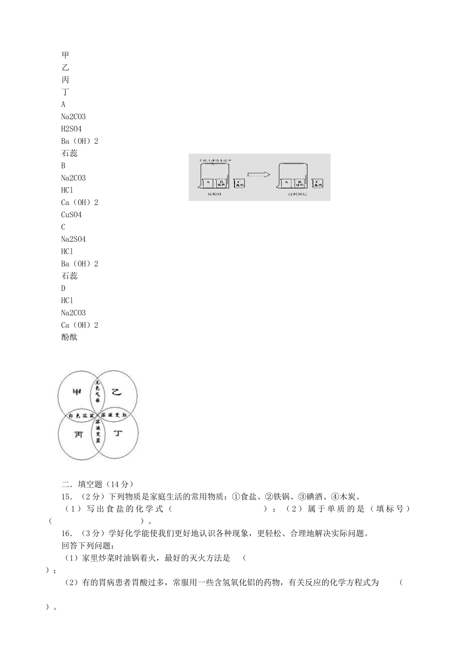 初三化学下期半期考试题 人教新课标版 试题_第3页