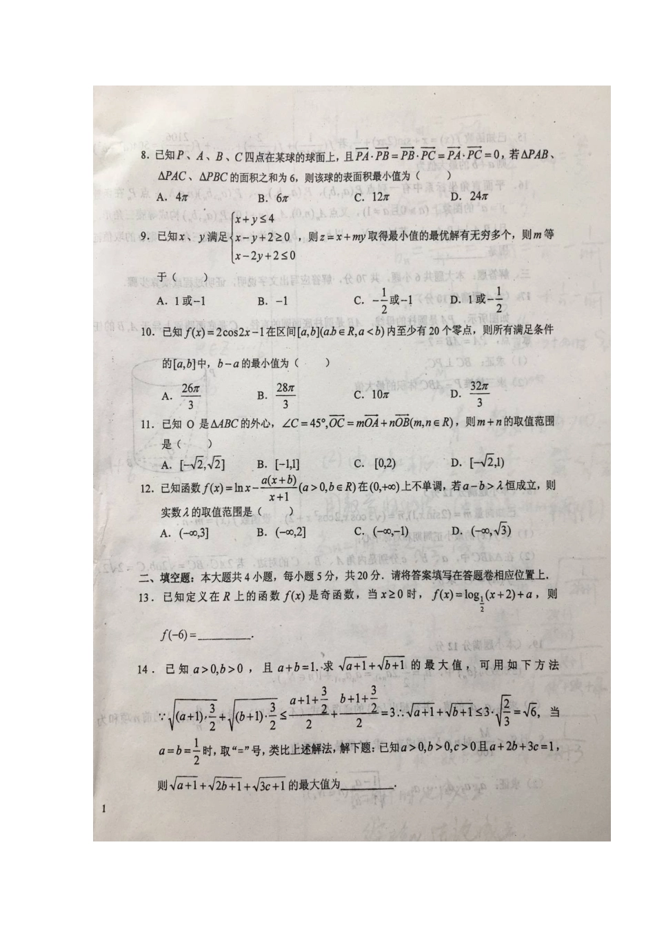 安徽省六安市高三数学上学期第五次月考试卷 理试卷_第2页