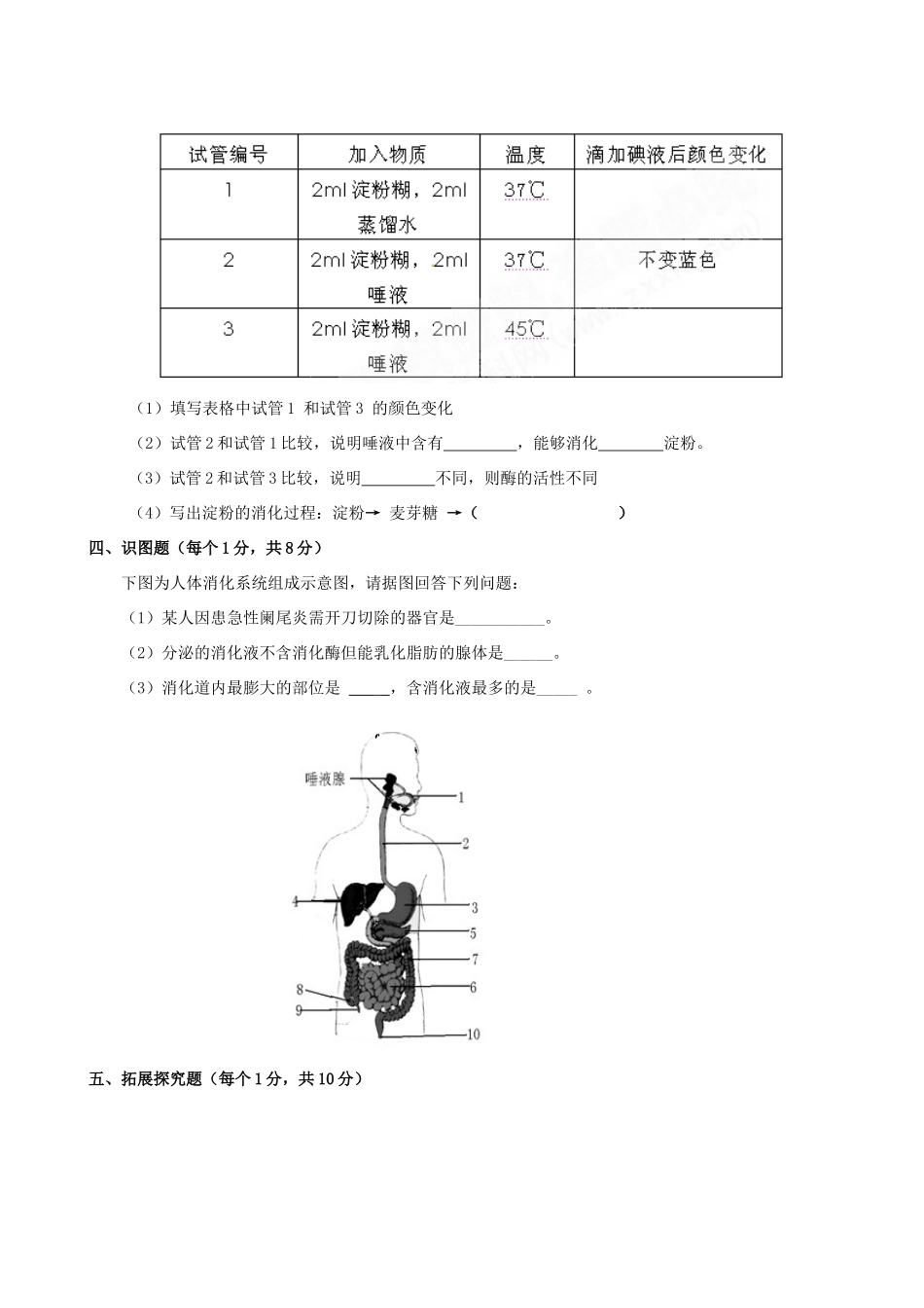 内蒙古乌海二中10-11学年七年级生物下学期第一次月考(无答案)人教新课标版 试题_第3页