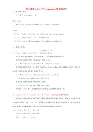 初三英语Unit4 TV programmes知识精讲二 译林版 试题