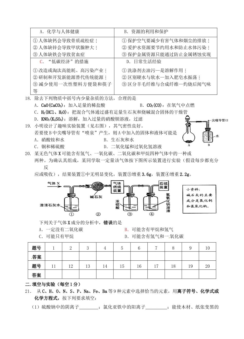 九年级化学下学期第九周周末作业试卷_第3页