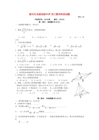 九年级数学10月阶段考试试卷