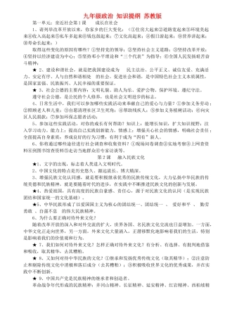 九年级政治 知识提纲 苏教版试卷