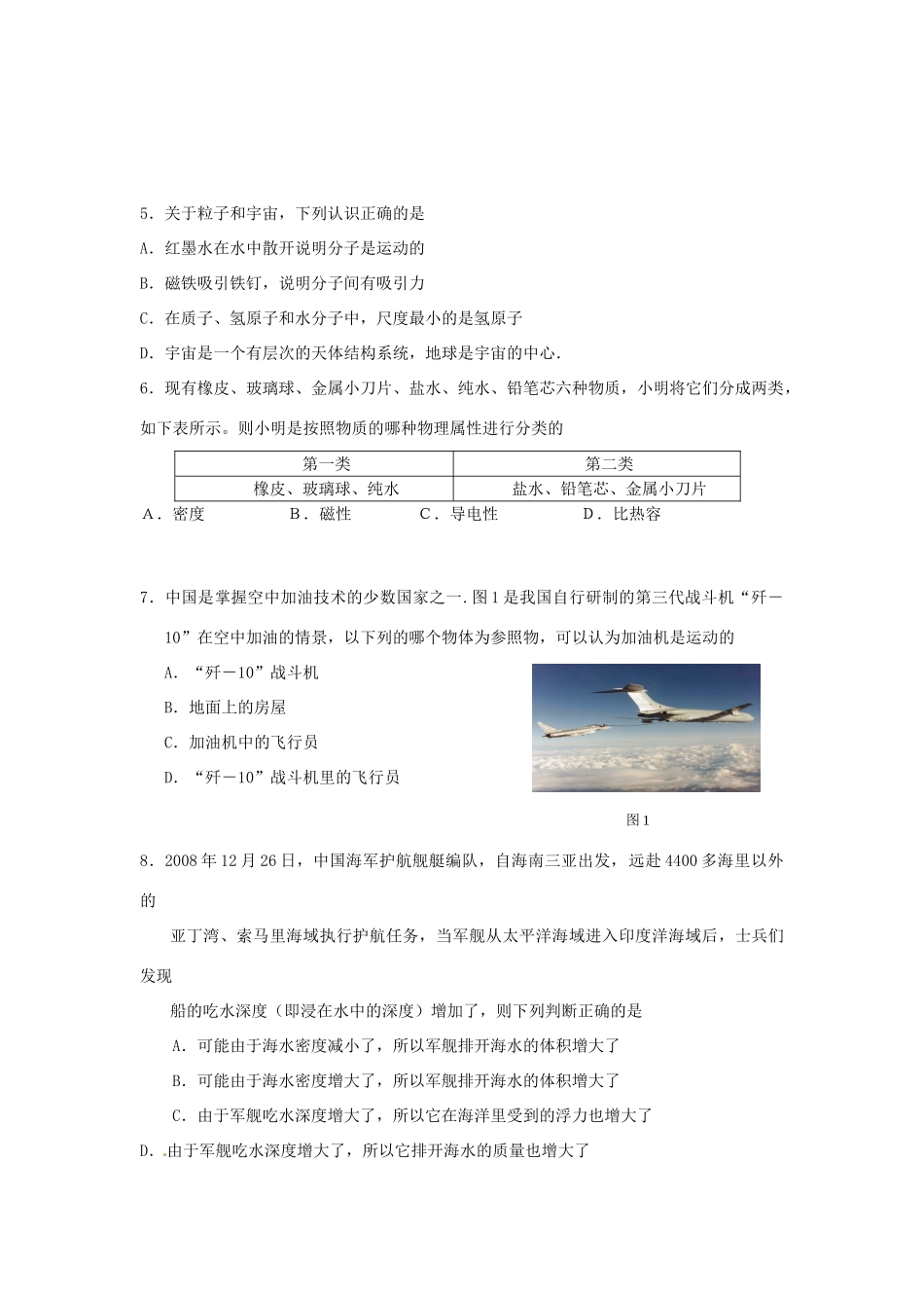 中考物理模拟考试试卷(一) 苏教版试卷_第2页