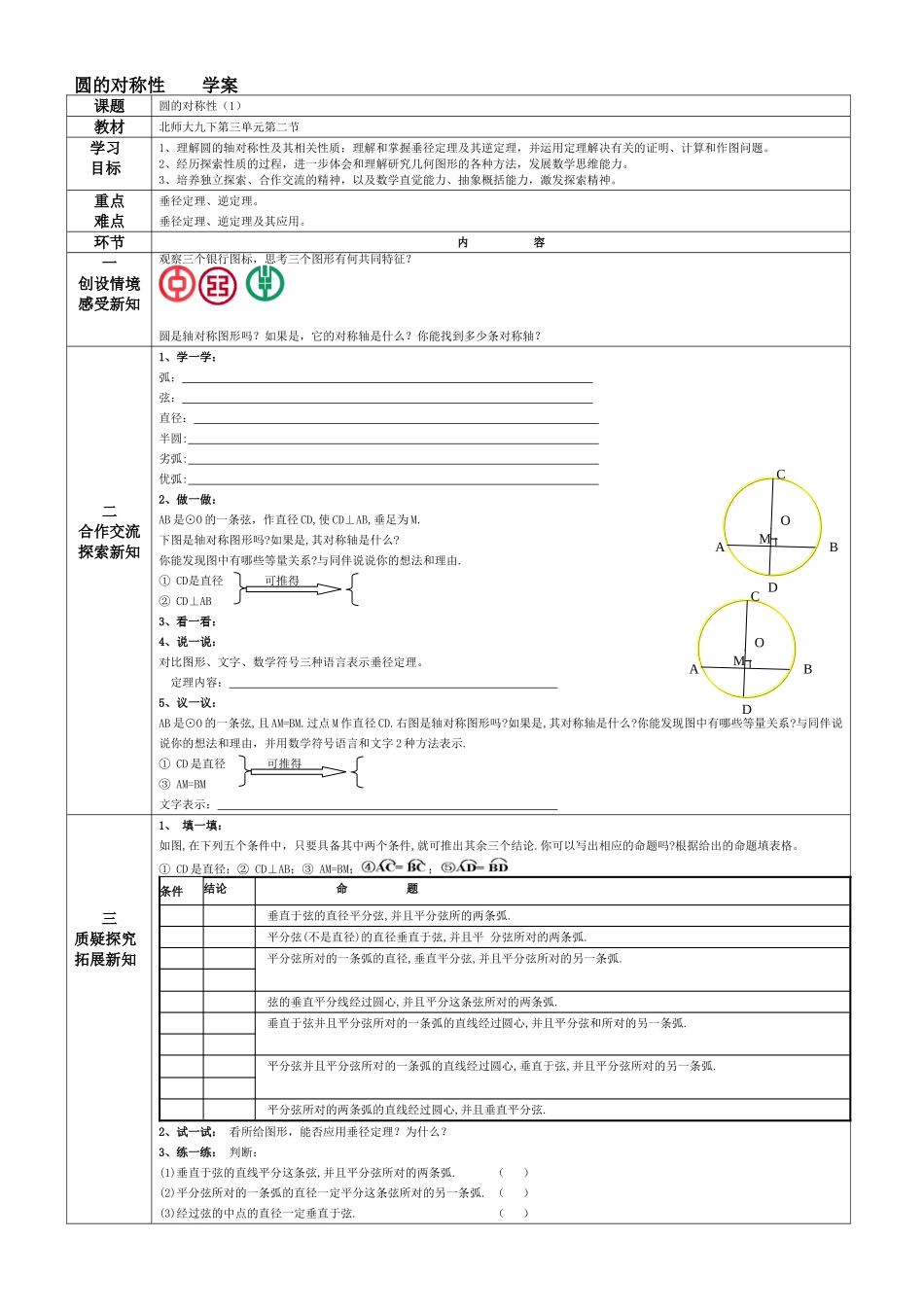 圆的对称性(学案)_第1页