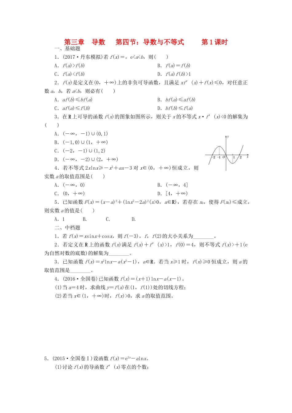 天津市静海县高考数学二轮复习 第三章 导数 第四节 导数与不等式 第1课时校本作业试卷_第1页