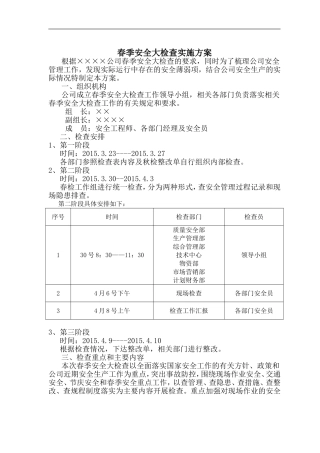 春季安全大检查实施方案