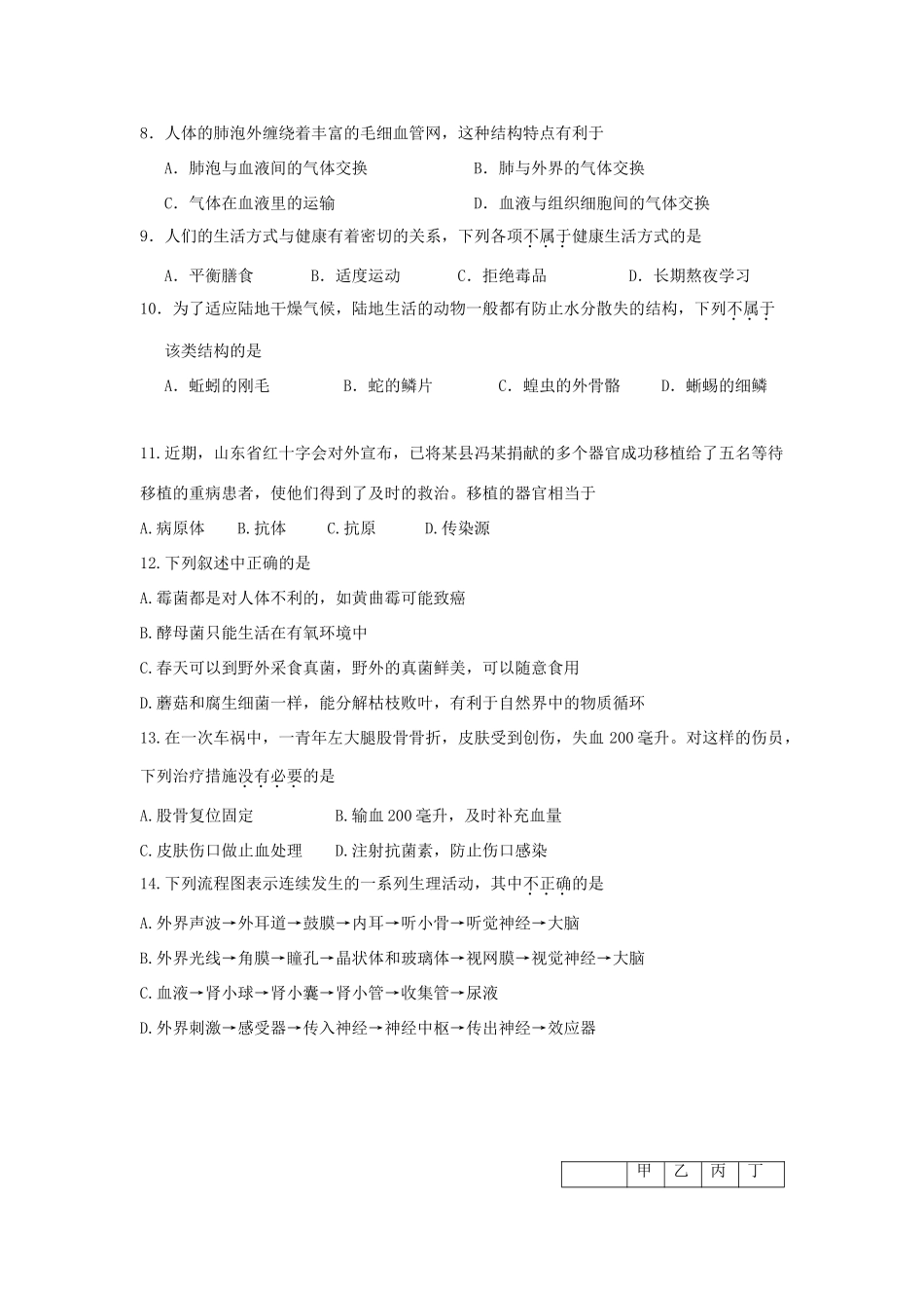 中考生物二轮模拟题2试卷_第2页