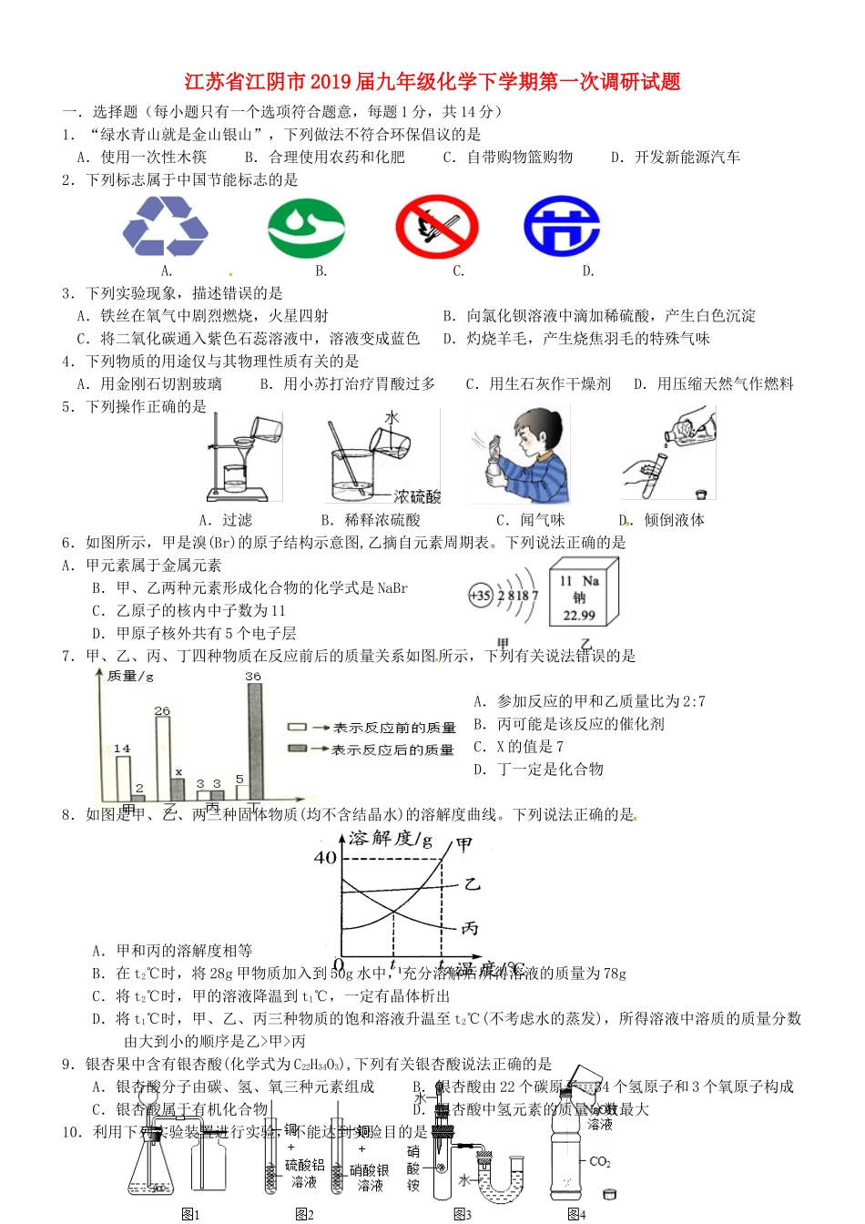 九年级化学下学期第一次调研试卷_第1页