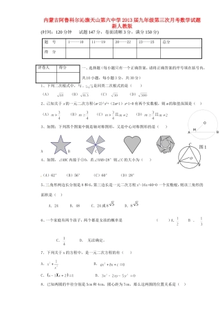 九年级数学第三次月考试卷(答案不全) 新人教版试卷