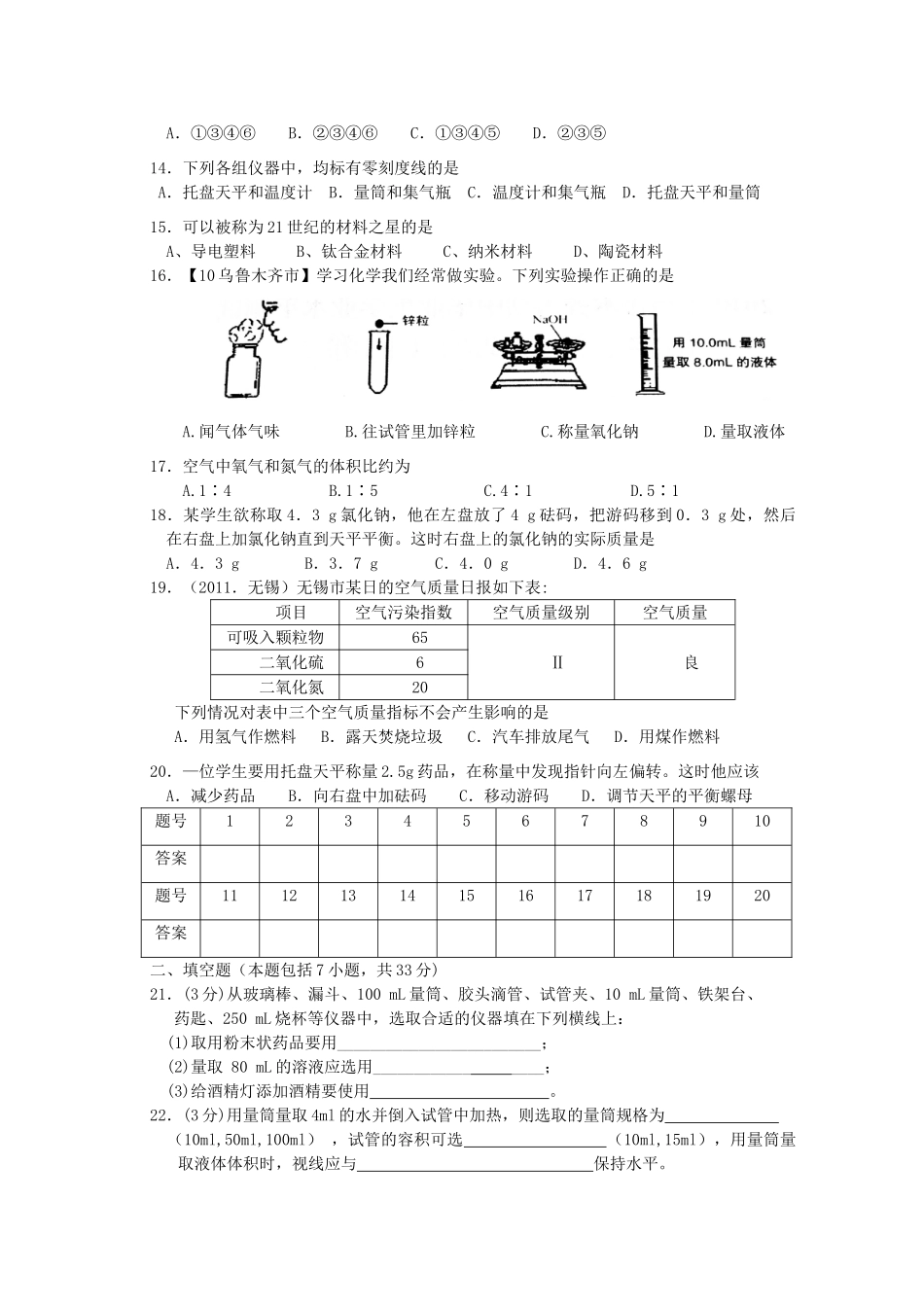 九年级化学摸底调查试卷 沪教版试卷_第2页