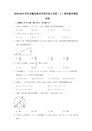 安徽省亳州市利辛县九年级数学上学期期末模拟试卷(pdf)试卷