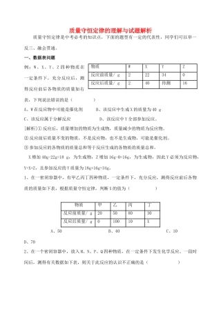 九年级化学上册 质量守恒定律的理解与试卷解析 人教新课标版试卷