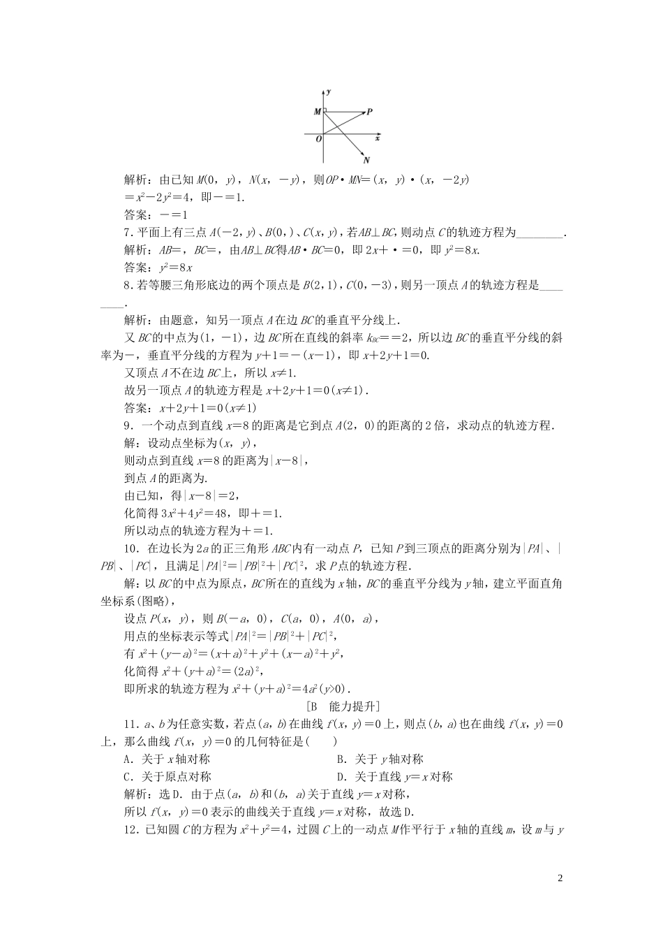 高中数学 第2章 圆锥曲线与方程 2.1 曲线与方程 2.1.2 由曲线求它的方程、由方程研究曲线的性质应用案巩固提升 新人教B版选修2-1-新人教B版高二选修2-1数学试题_第2页