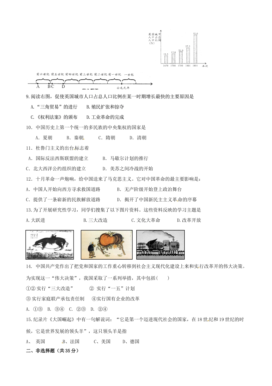 九年级历史下学期3月摸底月考试卷 新人教版试卷_第2页