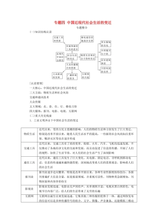 高中历史 专题四 中国近现代社会生活的变迁专题整合练习 人民版必修2-人民版高一必修2历史试题