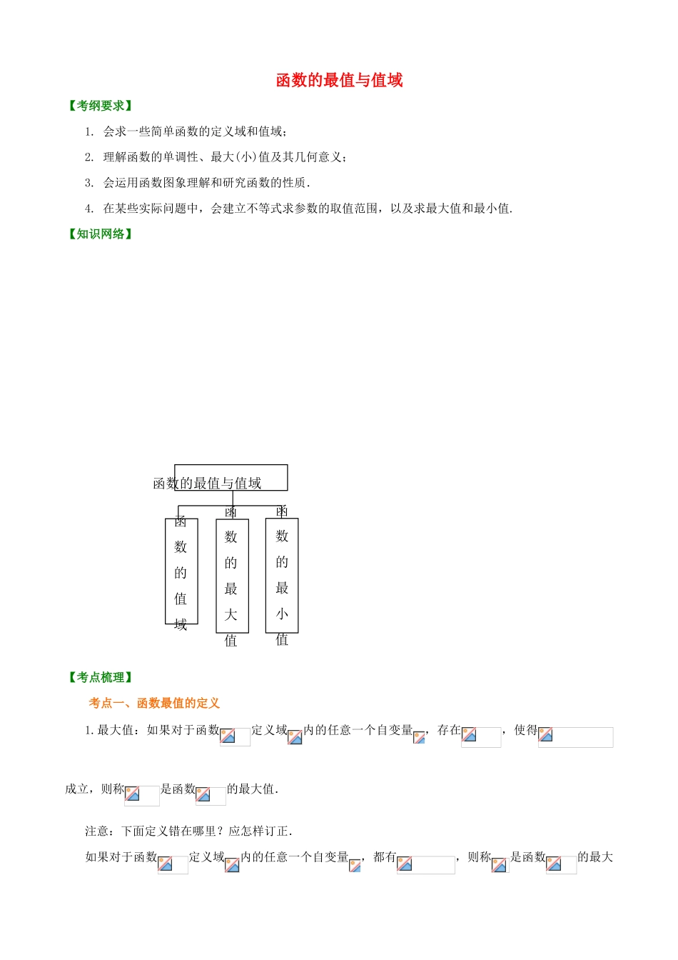 高考数学总复习 函数的最值与值域知识梳理-人教版高三全册数学试题_第1页