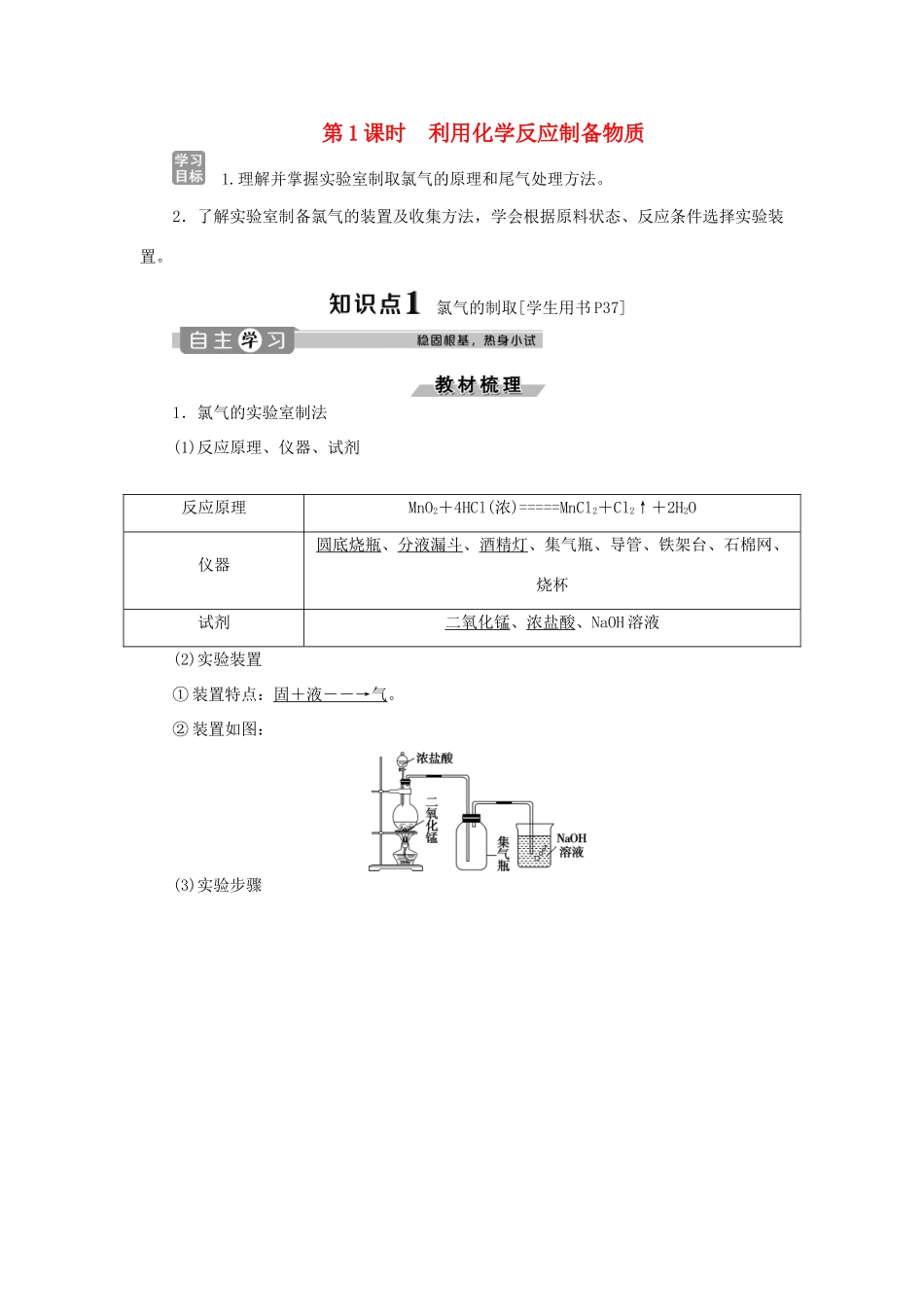 高中化学 第2章 化学键化学反应与能量 第3节 化学反应的利用 第1课时 利用化学反应制备物质练习（含解析）鲁科版必修2-鲁科版高一必修2化学试题_第1页