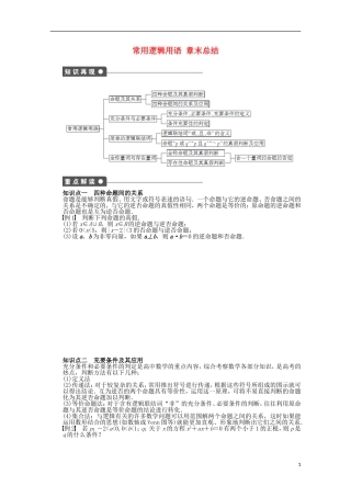 高中数学 第1章 常用逻辑用语章末总结 苏教版选修2-1-苏教版高二选修2-1数学试题