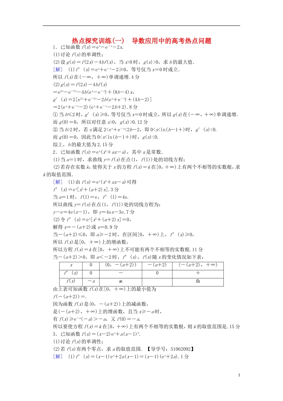（浙江专版）高考数学一轮复习 第2章 函数、导数及其应用 热点探究训练1 导数应用中的高考热点问题-人教版高三全册数学试题_第1页