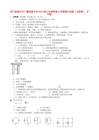 四川省遂宁市届九年级物理上学期期中试卷 沪科版试卷