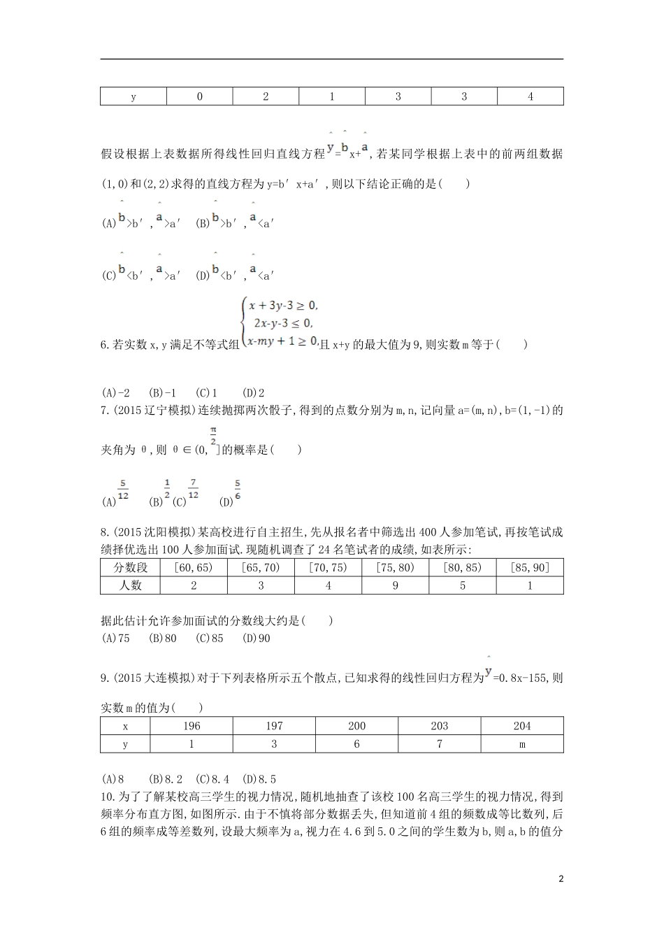（新课标）高考数学二轮复习 专题6 解析几何检测 文-人教版高三全册数学试题_第2页