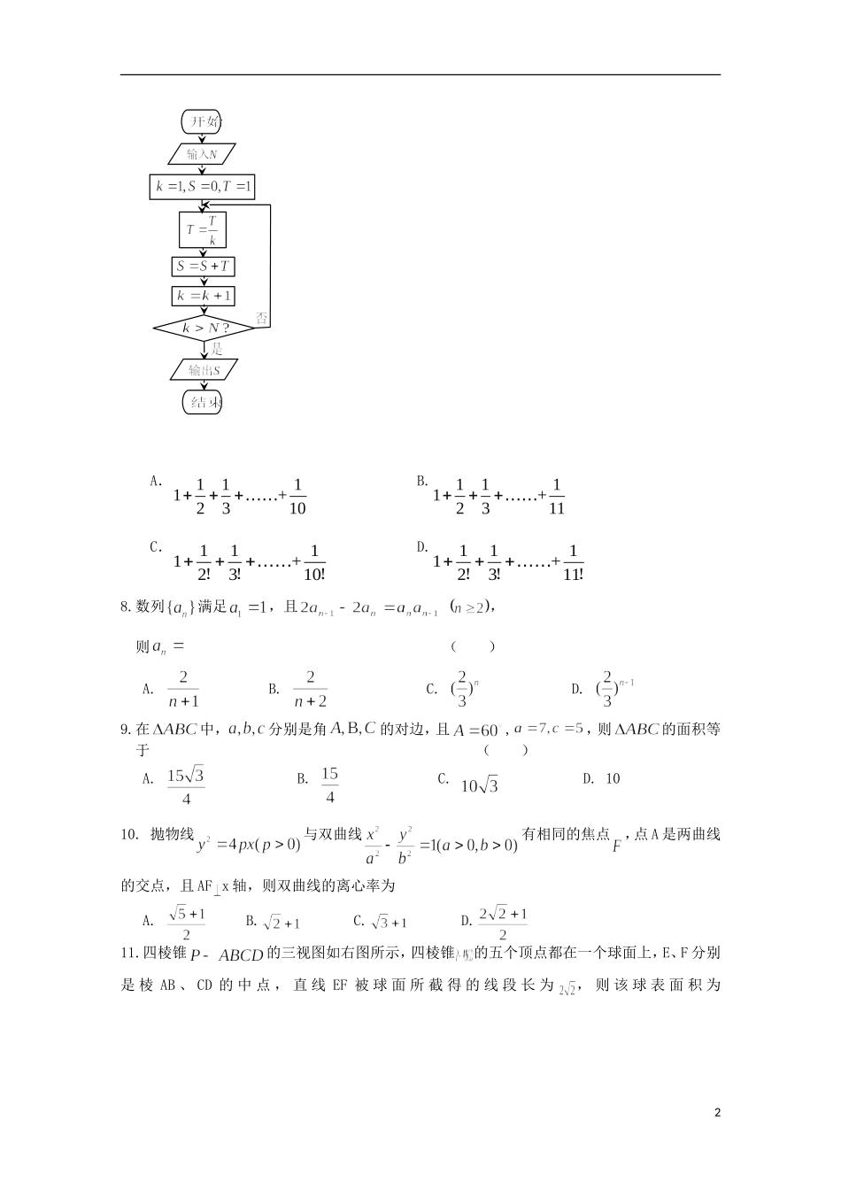 黑龙江省绥棱一中高二数学下学期6月月考试卷 文-人教版高二全册数学试题_第2页